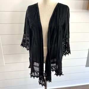 ⚡️Ivy Jane top black cotton crochet jacket blouse shirt hippie boho babydoll S